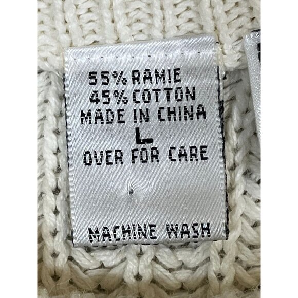 Vintage Cable Knit Fringe Sweater L Cream Tassel Neutral Retro Classic Chic 80s - Picture 8 of 11